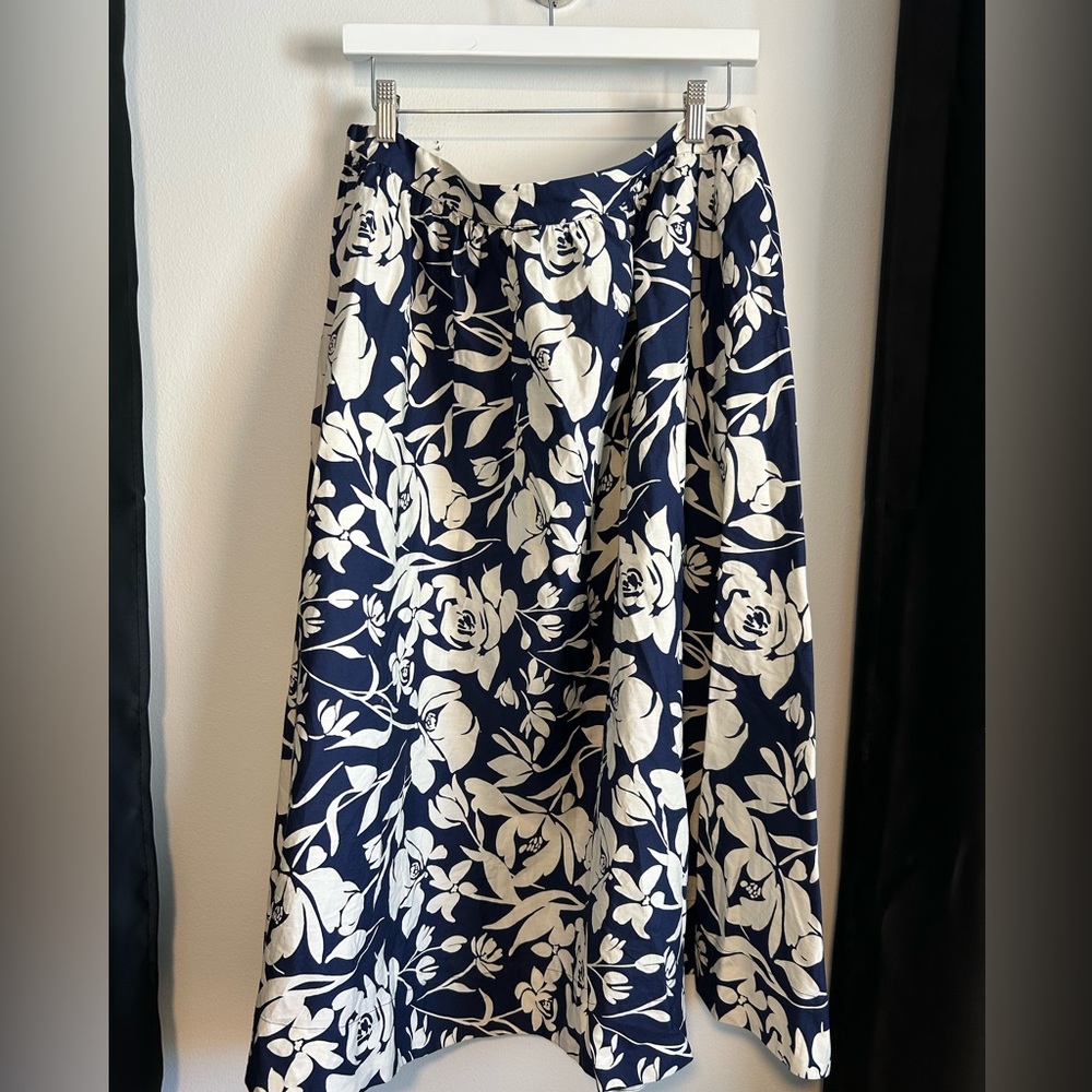 A New Day Navy and Cream Floral A-Line Skirt
